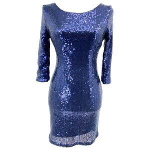 Lulus Delightful Ways Sequin Mini Dress Navy Blue Size Small EUC